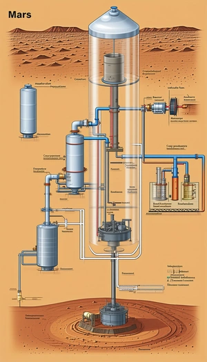 The Image Is A Diagram Of A Chemical Plant, Showing The Various Components And Their Connections