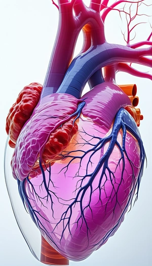 The Image Is A Close-up Of A Heart, Showcasing Its Intricate Structure And Blood Vessels