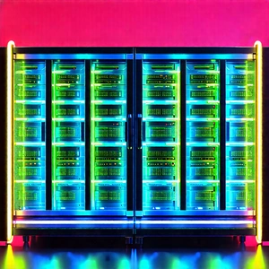 Server Rack With Neon Accents With Large Computer