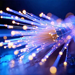 Tech Architectural Photography: Close-up Of Fiber Optic Cables With Close-up Blue