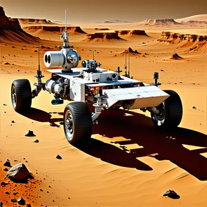 A Futuristic Vehicle Is Driving Across A Rocky Terrain