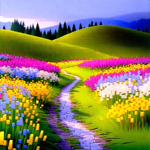 Nature Digital Illustration: Path Through Flowering Meadow With Painting Beautiful,