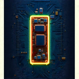 Tech Linocut Print: Circuit board with neon accents