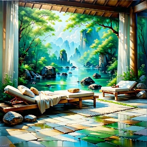 Lifestyle Acrylic Painting: Wellness Scene With Natural Lighting With Beautifully Painted