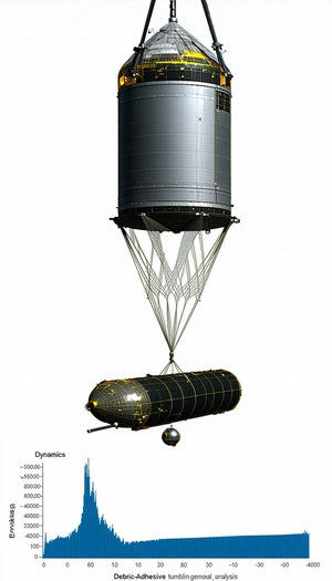 large, silver, cylindrical spacecraft suspended