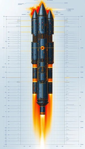 A Blue And Orange Rocket Ship Is Shown In A Drawing