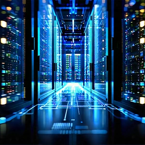 Server Rack With Data Streams With Image, There