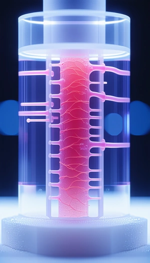 A Large, Clear Glass Tube Filled With A Red Liquid