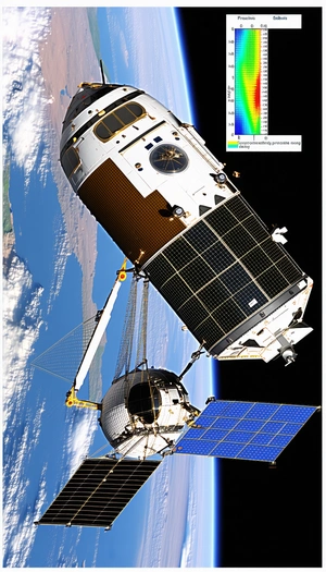 A Space Shuttle With A Large Satellite Attached To The Back Of It