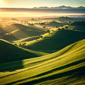 Nature Concept Art: Rolling Hills During Golden Hour With Beautiful Landscape