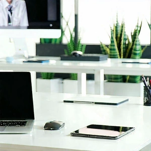 Business Octane Render: Workplace With Digital (devices:1.19) On Desk With White Desk