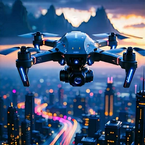 Drone With Data Visualization With Black Drone