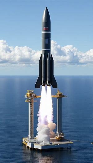 A Rocket Is Being Launched From A Platform In The Ocean
