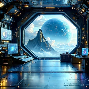 (futuristic:1.48) Digital Workspace With Futuristic Scene,