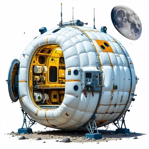 In The Image, There Is A Large White Spacecraft With A Dome-shaped Structure