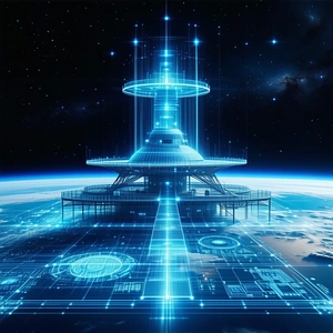 A Futuristic Space Station Floating In The Sky