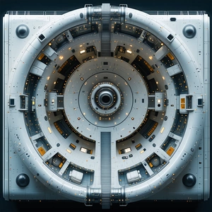 The Image Is A 3d Model Of A Large White Structure, Possibly A Space Station Or A Building
