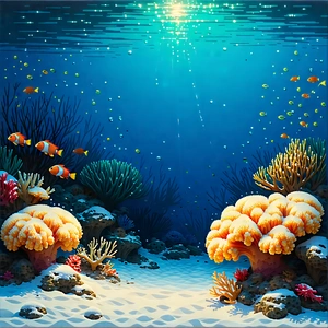Nature Linocut Print: Coral Reef In Winter Snow With Image, There