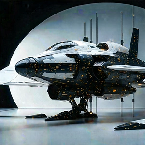 Aerospace Technology In Tech Office With Futuristic Fighter