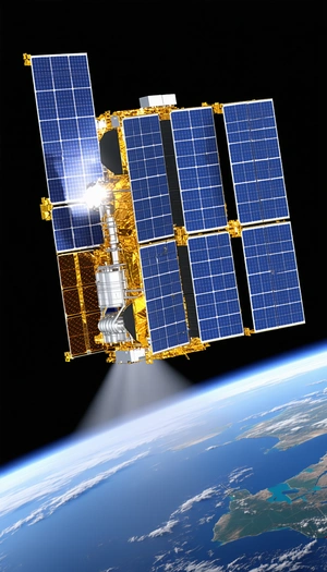 A Spacecraft With A Solar Panel On Its Side, Floating In The Vastness Of Space