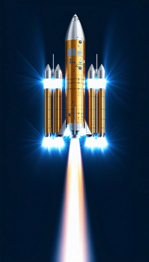A Rocket Ship With Three Rockets Attached To Its Side