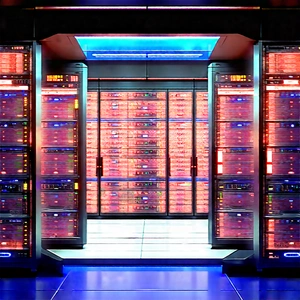 Futuristic Server Room With Large, Blue-lit