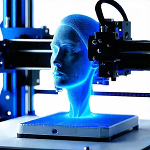 3d printer with blue light glow