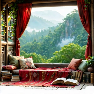 Lifestyle Concept Art: Reading Nook With Comfortable Textiles With Image, There