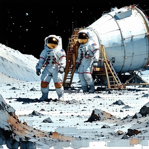 In The Image, There Are Two Astronauts Standing On The Moon, Wearing Their Space Suits