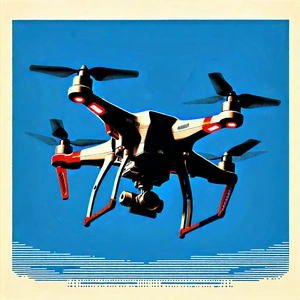 Tech Linocut Print: Drone with user interface