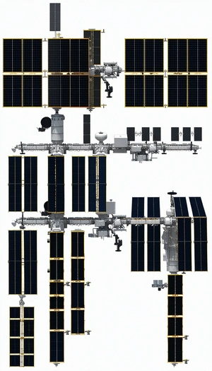 The Image Is A Detailed Illustration Of A Space Station, Showcasing Its Various Components