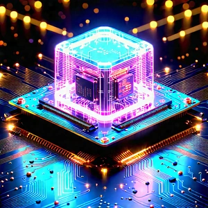 Quantum Computer With Neon Accents With Close-up Computer