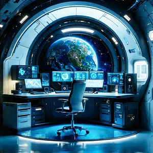 (futuristic:1.33) Digital Workspace With Image, There