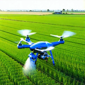 Agricultural Technology In Field Deployment With Blue Helicopter