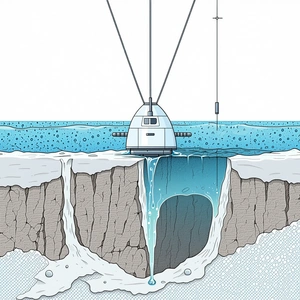 A Large, White, And Silver Spacecraft Floating In The Ocean