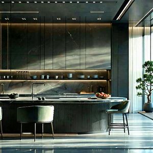 Lifestyle Abstract Design: (modern:1.34) Kitchen With Minimalist Decor With Large, Modern