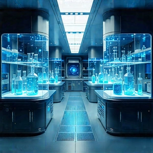 Futuristic Research Laboratory With Image, There