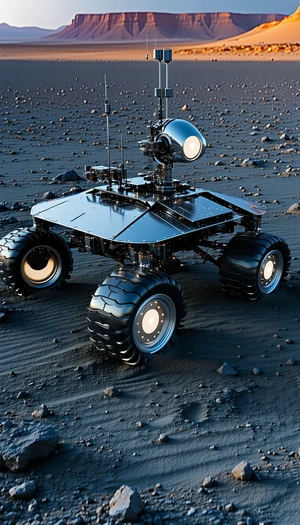 A Large Robotic Vehicle Is Sitting On A Rocky Surface
