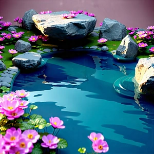 Nature Unreal Engine: Tranquil Pond Surrounded By Rocky Shores With Beautifully Designed