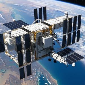 A Space Shuttle With A Large White Dome On Top Of It