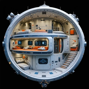 In The Image, There Is A Futuristic Space Station With A Large, Round