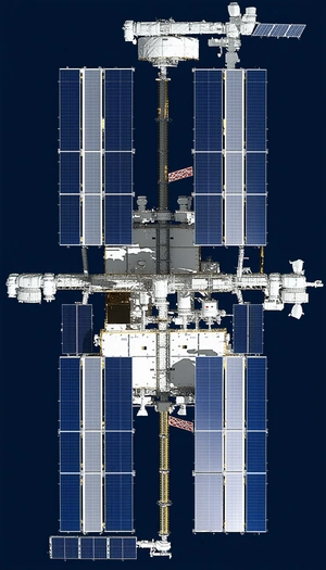 A Large Space Station Is Shown In A Blue Background