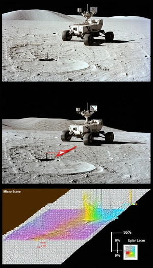 The Image Is A Split-screen Display Of A Rover On The Moon