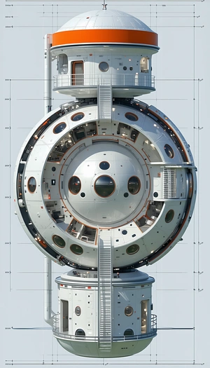 A Large White Space Station Is Shown In A Drawing