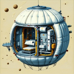 In The Image, There Is A Large White Spacecraft With A Round Shape, Resembling A Giant White Ball