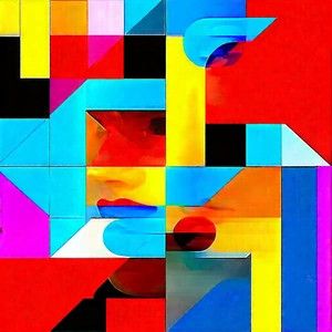 Abstract Ukiyo-E Style: Geometric abstract with vibrant color palette