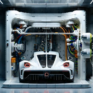 Automotive Technology In Research Center With White Parked