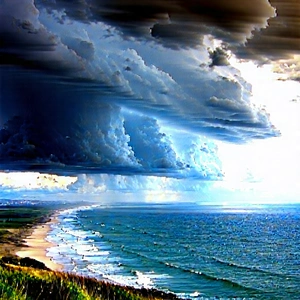 Nature Digital Art: Storm (clouds:1.36) over coastline