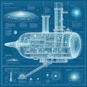 blue white drawing spacecraft