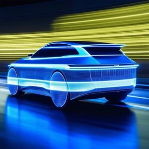 Tech Long Exposure Photography: Innovative Electric Vehicle Design With Blue Driving